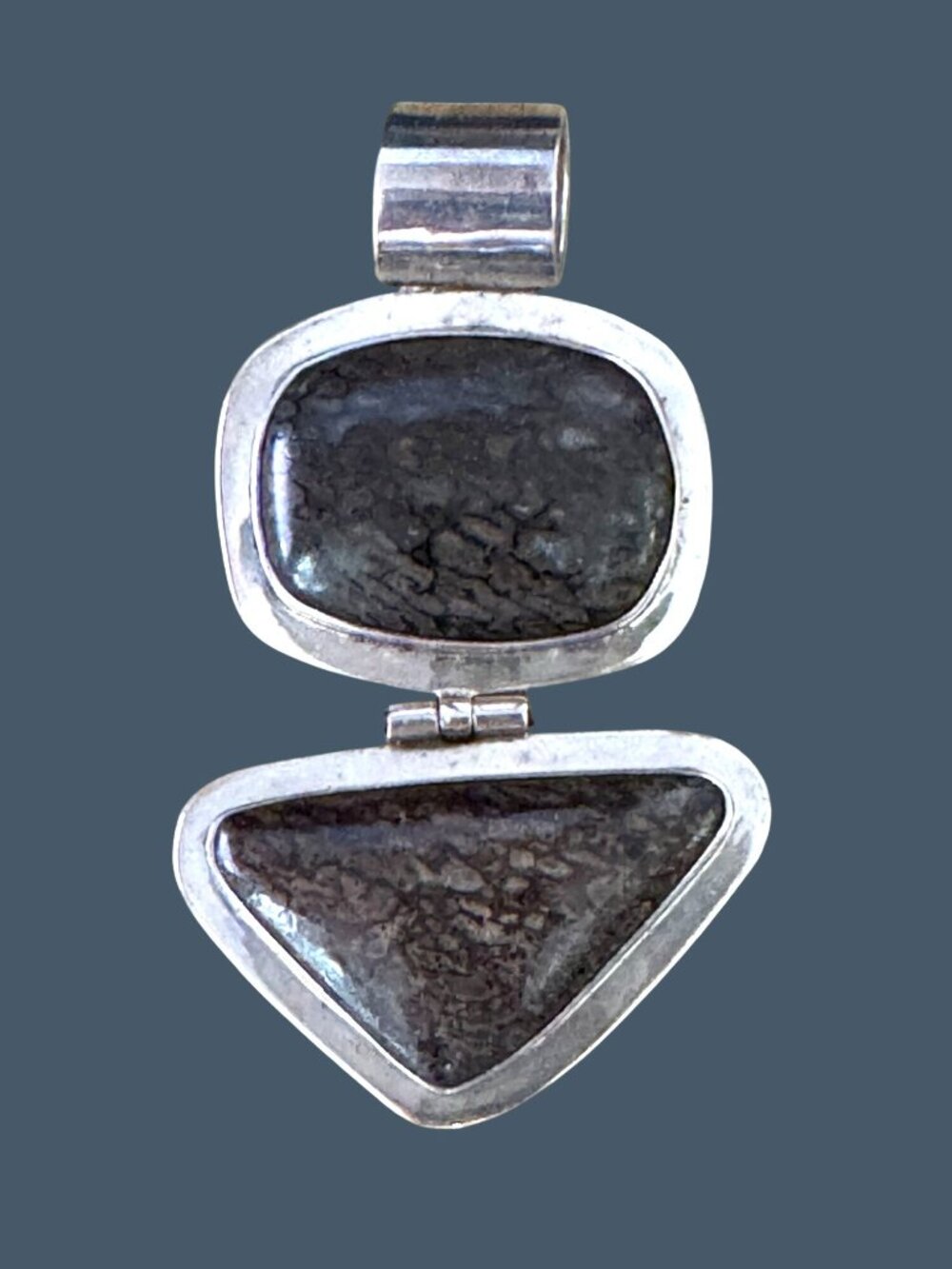 Agatized Dinosaur Bone Gemstone Sterling Silver Pendant Large 2 3/4" 38g - Picture 2 of 8